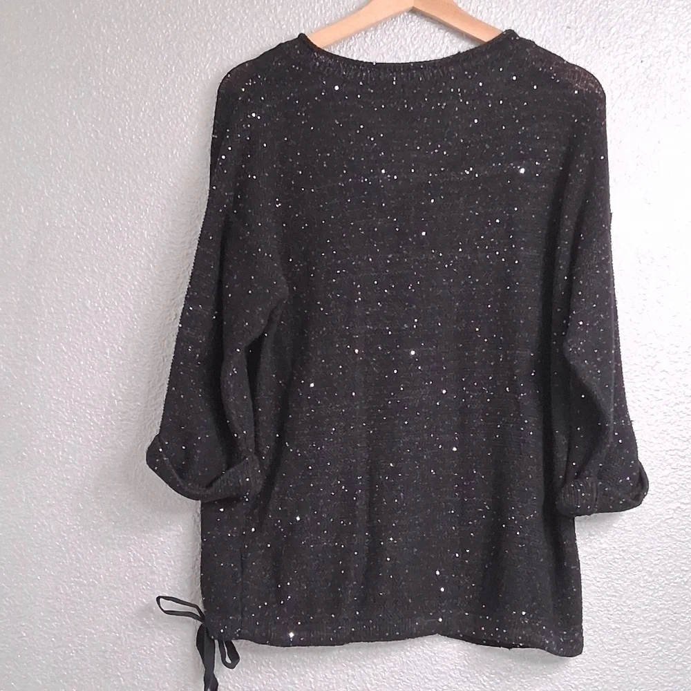 DKNY Jeans Black Sequin Sweater With Bottom Tie Size L
